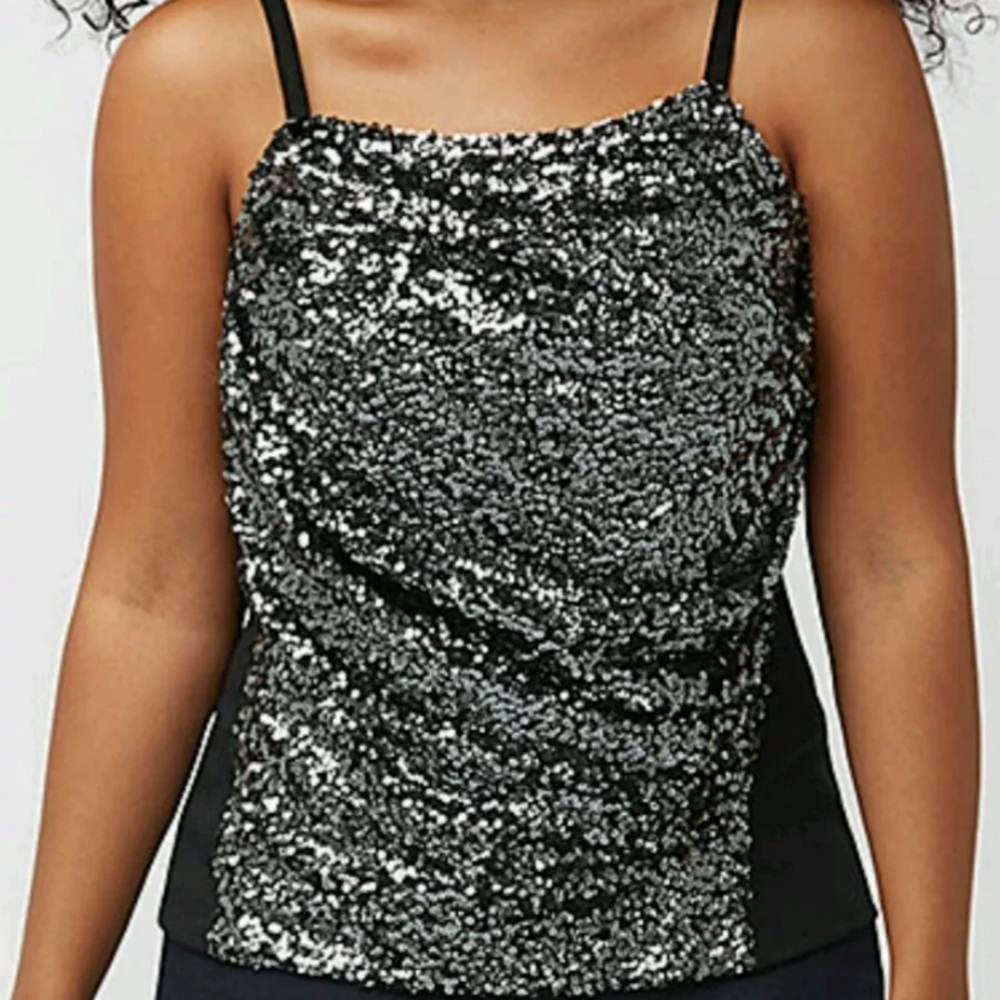 HOT LANE BRYANT WOMEN'S PLUS SIZE BLACK SILVER SEQUIN FRONT BUSTIER TOP Sz 18
